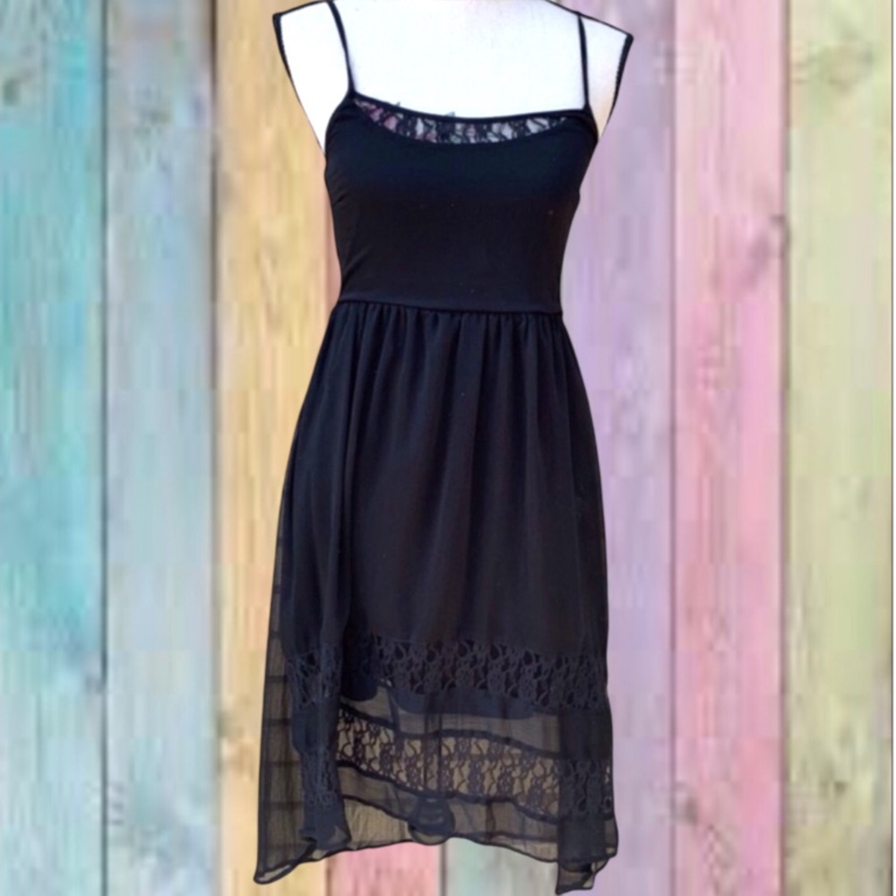 Mudd Black Chiffon Overlay High-Low Smock Back Dress